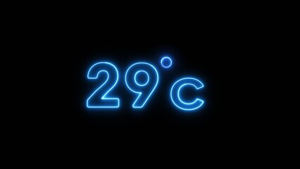 29° Celsius  illustration. Neon Thermometer number.