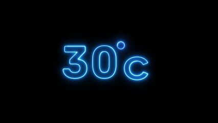 30° Celsius  illustration. Neon Thermometer number.