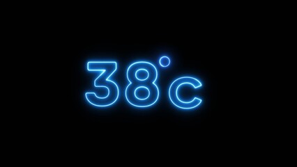 38&deg; Celsius  illustration. Neon Thermometer number.