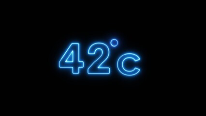 42&deg; Celsius  illustration. Neon Thermometer number.