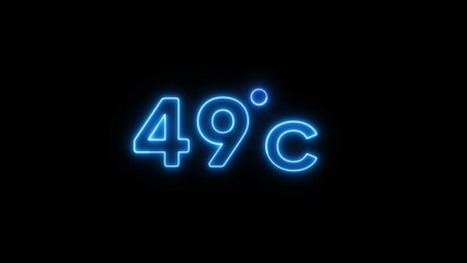 49° Celsius  illustration. Neon Thermometer number.