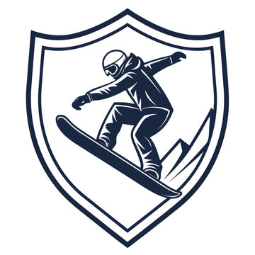 snowboarder jumping dark blue shield clip art preview