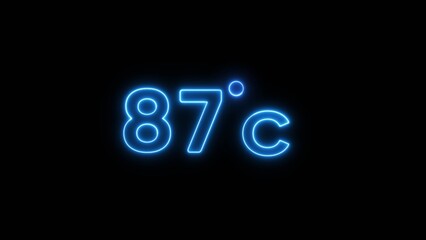 87&deg; Celsius  illustration. Neon Thermometer number.