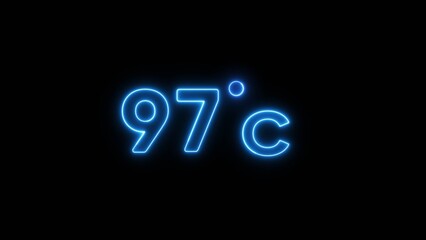 97&deg; Celsius  illustration. Neon Thermometer number.