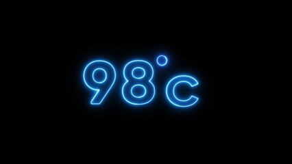 98° Celsius  illustration. Neon Thermometer number.