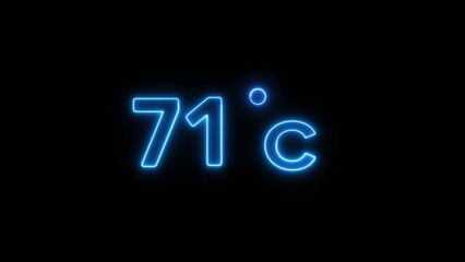 71° Celsius  illustration. Neon Thermometer number.