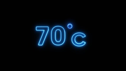 70° Celsius  illustration. Neon Thermometer number.