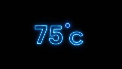75° Celsius  illustration. Neon Thermometer number.