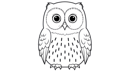 Isolated cartoon owl design illustration, forest wildlife bird in black outline, standing