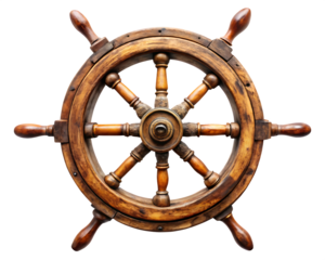 Antique rusty ship steering wheel detailed close up isolated isolated on white background ,PNG.AI Generated.