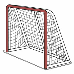 Hockey goal net with red frame and white netting on a white background sports equipment goalpost