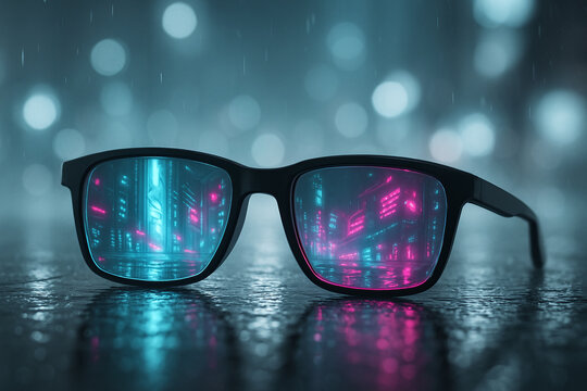 Cyberpunk Glasses Reflection, Rain