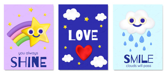 Vibrant and Colorful Digital 3D Clay Card Collection