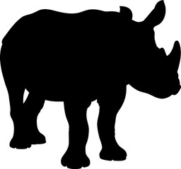 Standing Baby Rhino Silhouette Clean Isolated Vector Illustration, Baby Rhino Minimal Silhouette Vector, Cute Rhino Outline Illustration, Wildlife Baby Rhino Vector