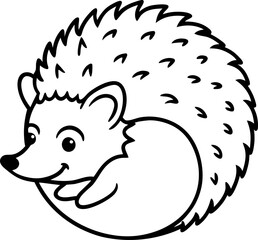 Cute Hedgehog Curled into Ball Minimalist Line Art Vector, Curled Hedgehog Line Art Vector, Minimal Hedgehog Illustration, Hedgehog Outline Vector