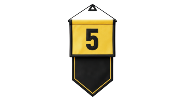 Isolated number five hanging pennant banner, decorative wall sign, game number or sport logo