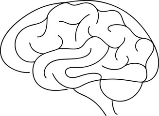 Brain Single Line Art Graphic, Human Brain Continuous Line Drawing
