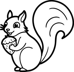 Squirrel Hiding Acorn Stylized Playful Line Art, Cute Woodland Animal Vector Illustration