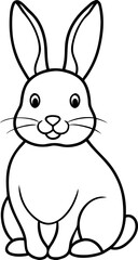 Cute Bunny Sitting Upright Minimalist Line Art Vector, Adorable Rabbit Outline Illustration for Easter and Spring