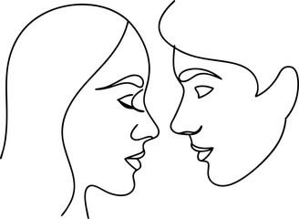 Couple Faces Single Line Drawing Vector, Romantic Couple One Line Art Vector