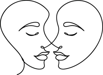 Continuous Line Drawing Couple Faces Vector, One Line Art Couple Portrait Illustration