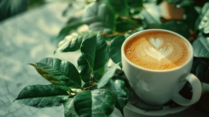 A handcrafted coffee beverage featuring intricate foam art. A classic gourmet choice for a leisurely morning or afternoon break.