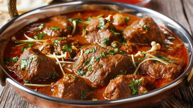 A mouthwatering dish of cubed lamb cooked in a rich, spicy curry. This is an authentic Indian dish made with bold flavors and healthy ingredients.