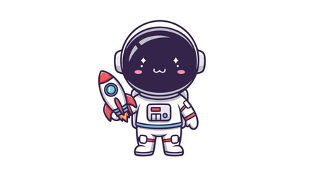 Fototapeta premium Cute cartoon astronaut holding a rocket, ready for space exploration and adventure