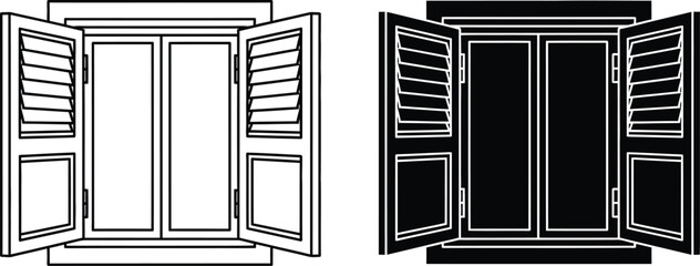Open shutters on a double window, offering a glimpse of possibilities
