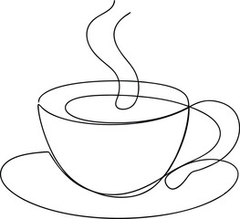 Coffee Cup One Line Art, Continuous Outline Vector Graphic, Minimalist Hot Drink Symbol