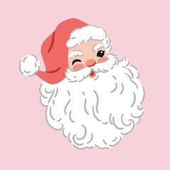 Hand drawn vector Santa Claus head on isolated background. Vintage Christmas print clipart. Perfect for card, logo or nursery print design. EPS10 vector file.