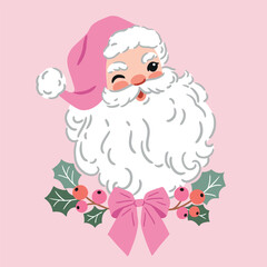 Fototapeta premium Hand drawn vector Santa Claus head on isolated background. Vintage Christmas print clipart. Perfect for card, logo or nursery print design. EPS10 vector file.