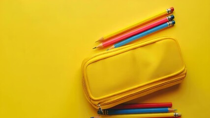 Set of pencils in a bright yellow case, ready for school or creative projects. - Powered by Adobe