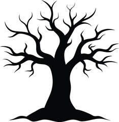 Obraz premium Black Silhouette of Spooky Tree, Halloween Concept