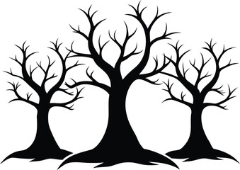 Silhouette of Spooky Horror Trees for Halloween, Eerie Spooky Forest Silhouette - Halloween Vector Illustration