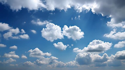 Cloud Heart. Expansive sky dotted with fluffy clouds drifts in soft motion, offering a calm, hopeful, and versatile atmospheric background for titles and branding. - Powered by Adobe