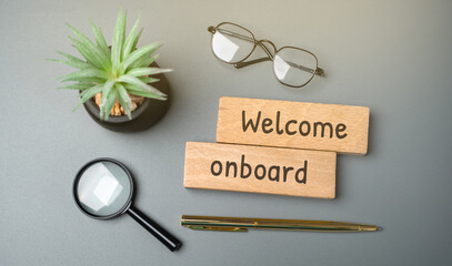 Welcome aboard concept. Friendly expression used to greet someone who is joining a team, company,...