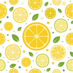 Seamless Citrus Pattern With Lemon And Lime Slices On White Background