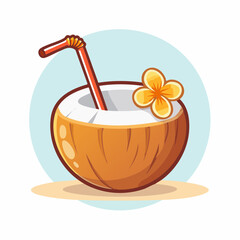 Fresh Coconut Drink With Frangipani Flower And Straw