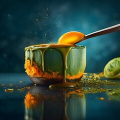 Layered Dessert Mockup in Glass Bowl with Spoon and Citrus