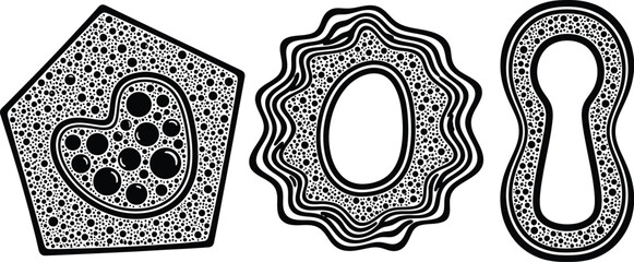 Abstract shapes with dots pattern black and white illustration