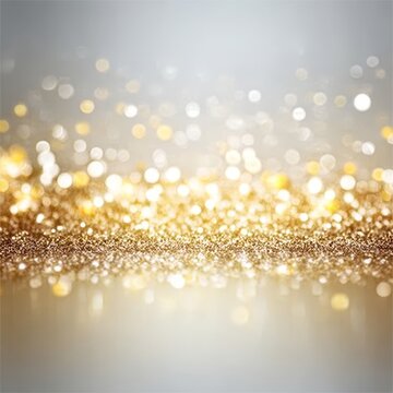 Elegant glitter background texture with dazzling blurred golden sparkles and stylish silver glows
