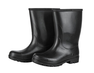  Pair of Black Rubber Work Boots, isolated on a transparent background PNG