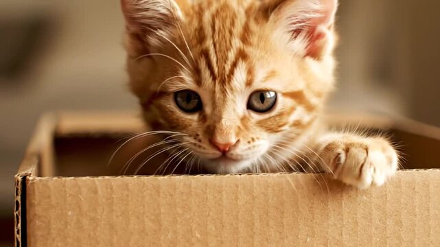 Playful cat and adorable kitten curled up together inside a cozy cardboard box enjoying a moment of pure joy and comfort