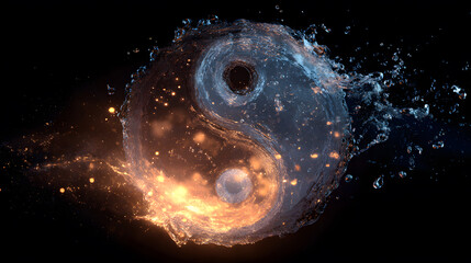 Cosmic yin yang symbol of fire and water energy balance
