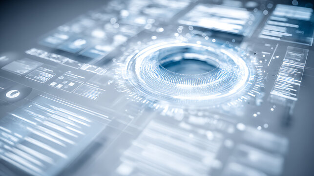 Digital interface with futuristic holographic display and data visualization elements