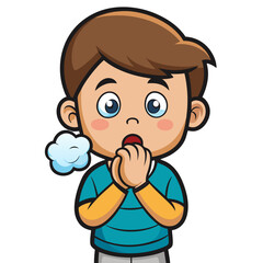 Obraz premium cartoon child covering mouth while coughing small