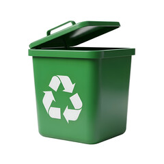 Green Recycling Bin Sits Openly on Transparent Background, Promoting Environmental Awareness