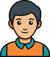 Obraz premium Young Man Portrait with Short Black Hair, Isolated Illustration