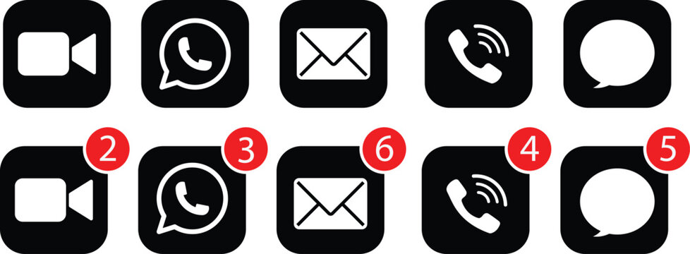 Message, Mail, Call, Facetime, App store logo icon transparent png. Notification Badges. Vector Set of iOS Interface Elements.
